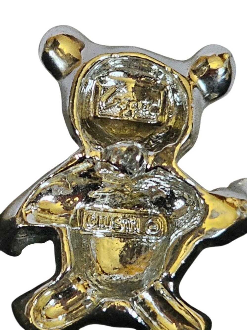 Vintage Signed Gigi Giusti Teddy Bear Pin Brooch Heart Matte Silver Tone - Picture 2 of 8